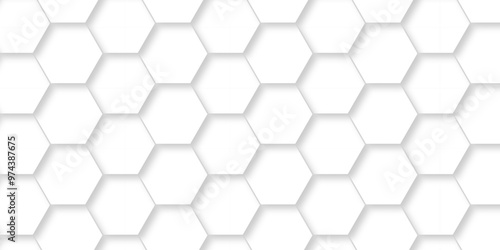 Vector abstract 3d white hexagon realistic mesh cell honeycomb texture. geometric white grid emboss hexagonal background. luxury emboss honeycomb white pattern shadow polygonal square web connection.