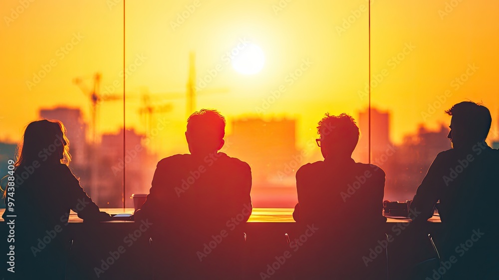 Silhouettes of Friends Enjoying the Sunset Silhouettes of Friends Enjoying the Sunset
