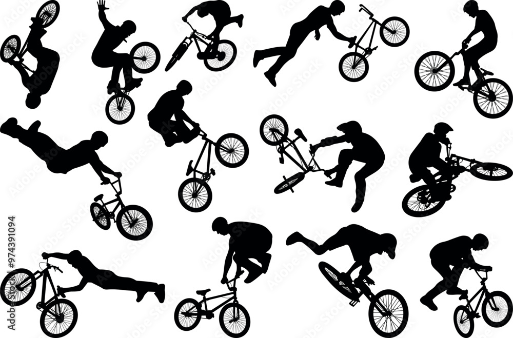Fototapeta premium Bmx stunt silhouette vector illustration set