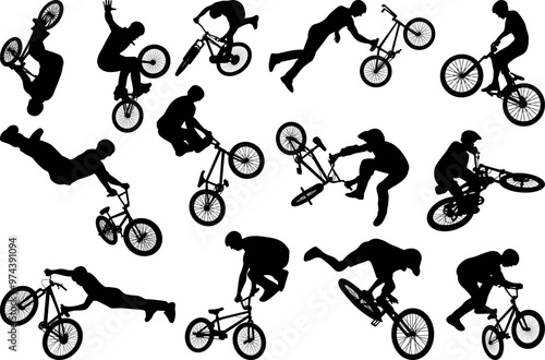 Bmx stunt silhouette vector illustration set