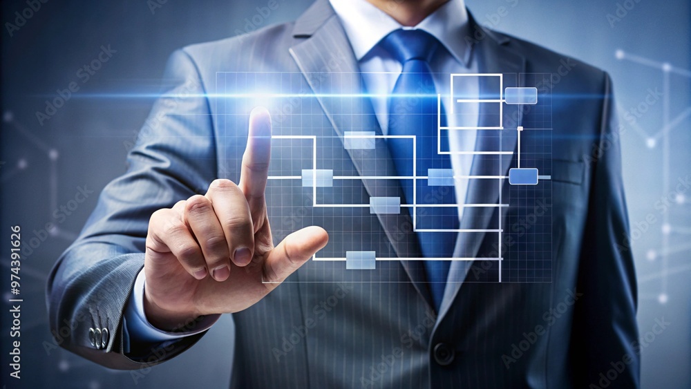 business person pushing a button on a screen business person pushing a button on a screen