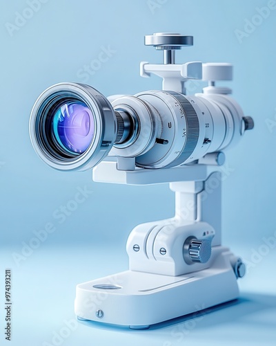 A modern medical optical instrument with a sleek design, perfect for eye examinations and vision assessments. photo