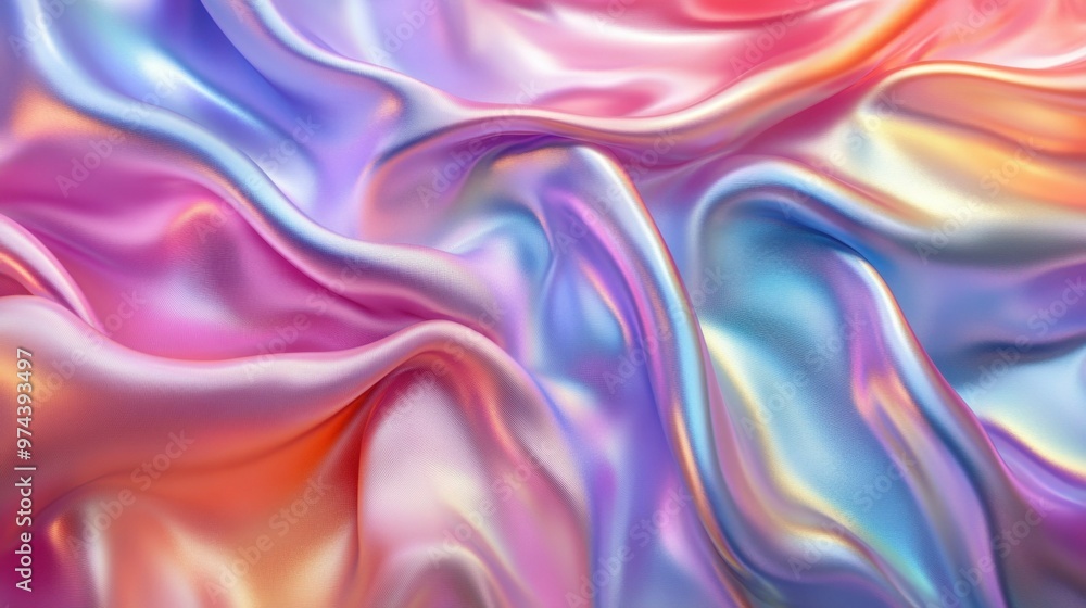 Obraz premium This is a detailed closeup image of a vibrant, colorful satin fabric