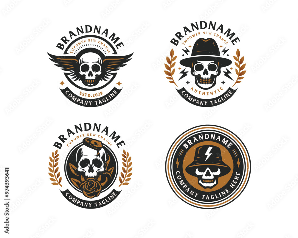 Naklejka premium Set bundle vintage skull gangster tattoo for business company