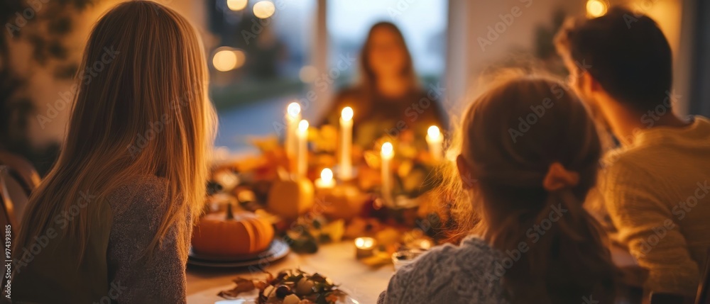Cozy Autumn Gathering Around Candlelit Dinner Table Cozy Autumn Gathering Around Candlelit Dinner Table