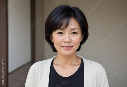 Portrait of a professional middle aged Asian businesswoman. Japanese, Korean woman, girl. close-up. smiling. business woman, working, lady