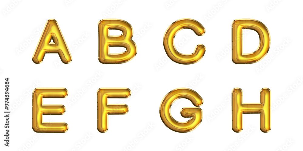 Obraz premium Set of golden A to H alphabet 3d render air balloon text effect. Use in birthday, anniversary, party and many more