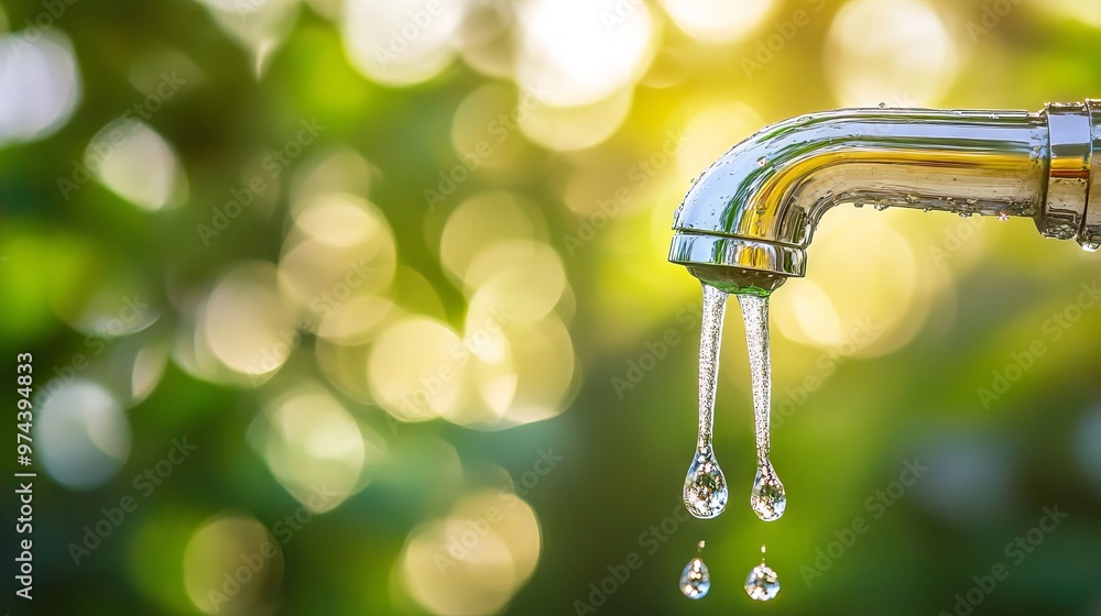 faucet water drop close up a blurred natural background faucet water drop close up a blurred natural background