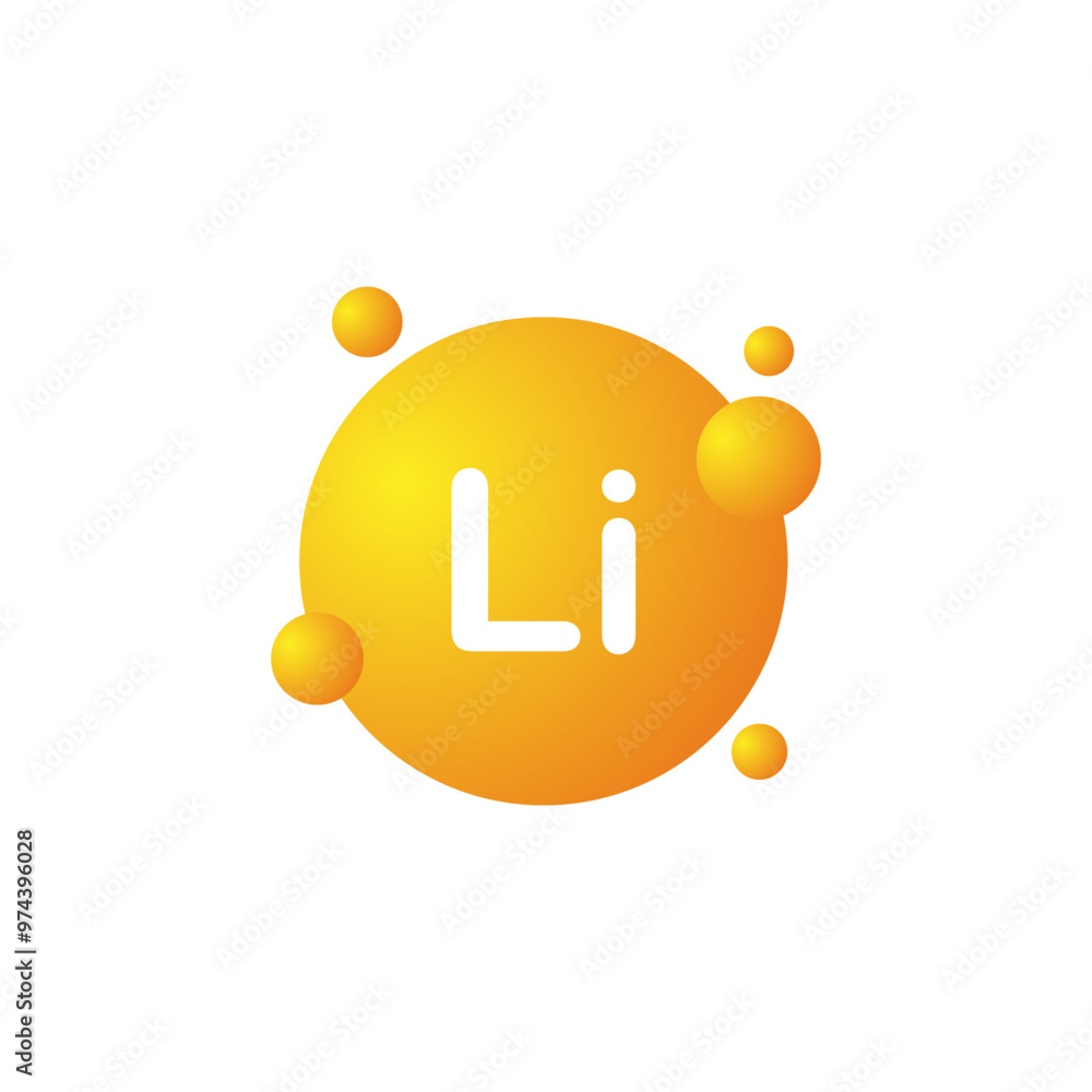 Lithium molecule icon. Molecule of Lithium. Li element. Chemistry and scientific research concept Lithium molecule icon. Molecule of Lithium. Li element. Chemistry and scientific research concept
