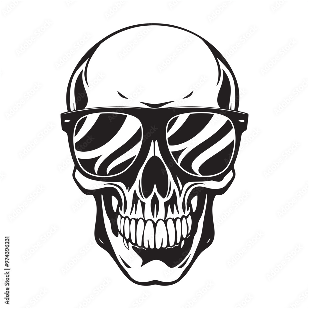 Fototapeta premium Skull with sunglasses vector illustration isolated on a white background.