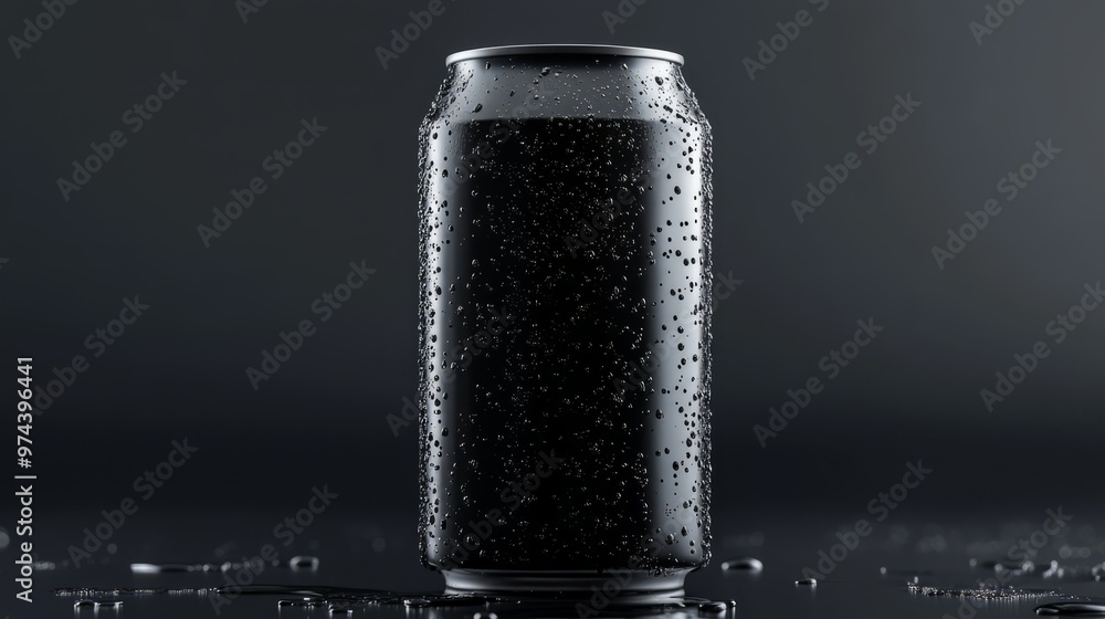 Blank Black Aluminum Soda Can with Water Droplets on Gray Background for Mockups and Design Presentation Blank Black Aluminum Soda Can with Water Droplets on Gray Background for Mockups and Design Presentation