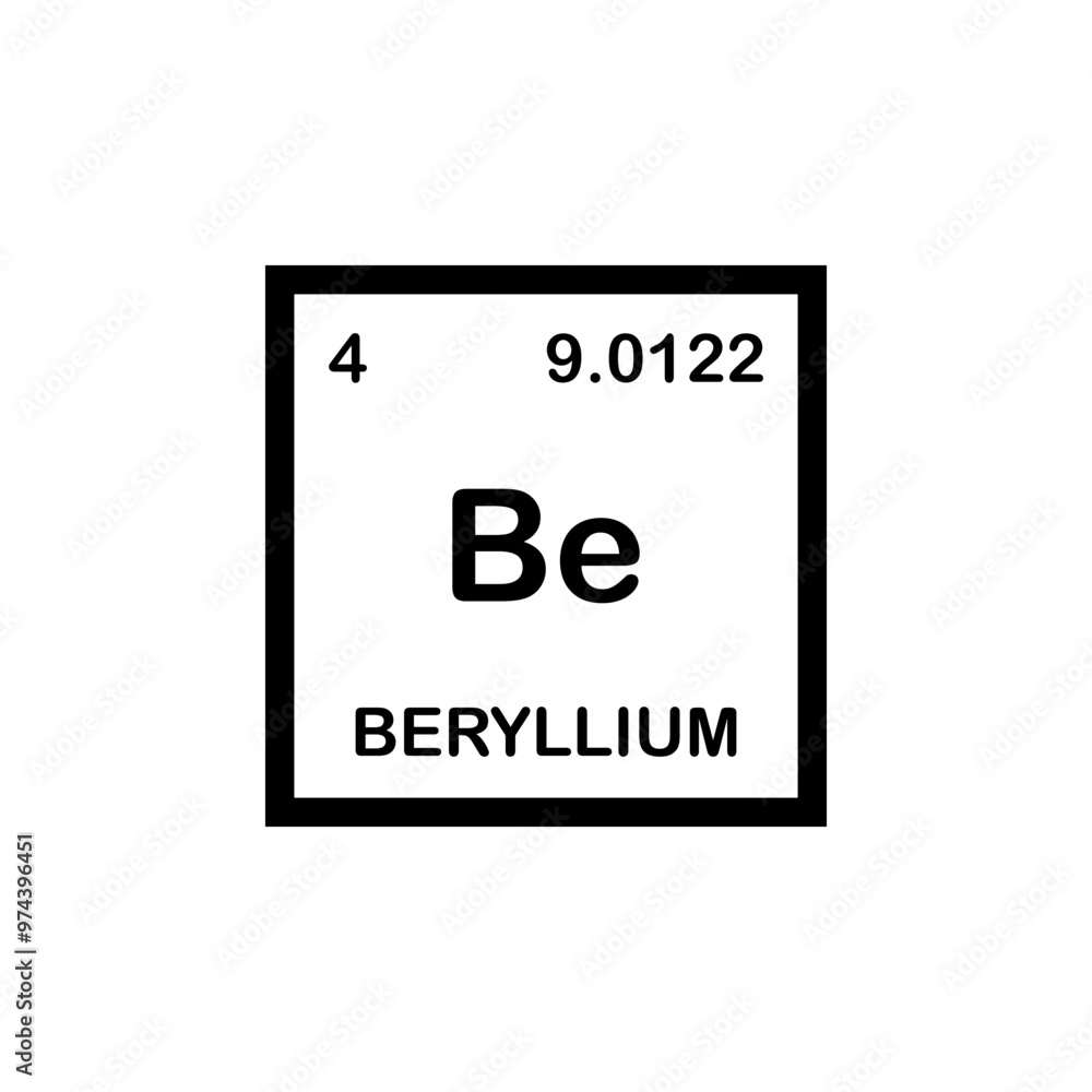 Beryllium, chemical element. Beryllium icon or sign in the periodic table. Be chemical sign. Vector. Chemistry concept Beryllium, chemical element. Beryllium icon or sign in the periodic table. Be chemical sign. Vector. Chemistry concept