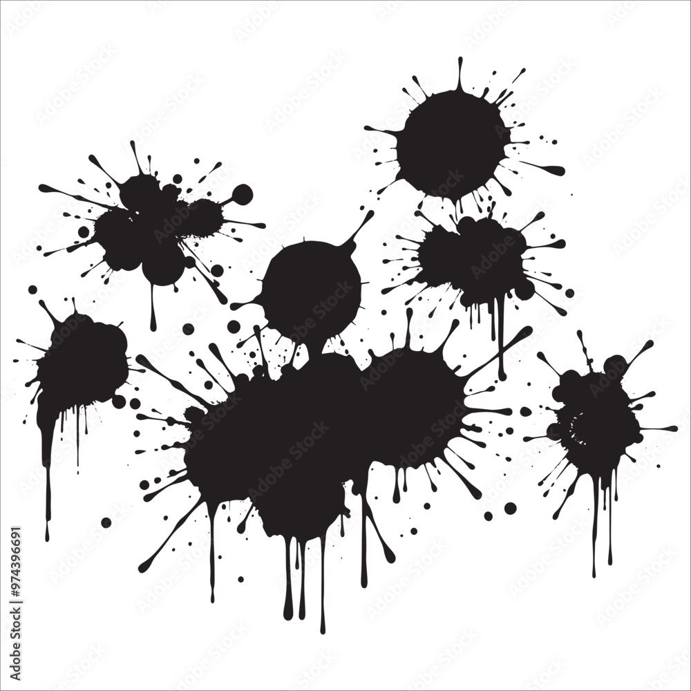 Black ink splashes on a white background. Grunge vector illustration. Black ink splashes on a white background. Grunge vector illustration.