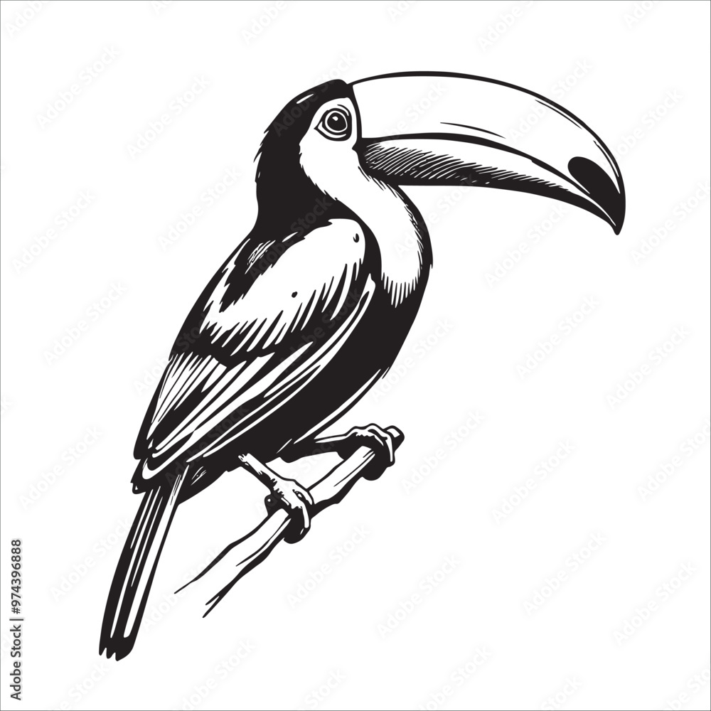 Fototapeta premium Toucan bird on a branch. Vector hand drawn illustration.