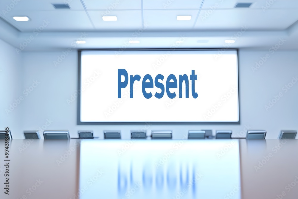 Professional Boardroom with Projector Screen Displaying Present for Business Presentations or Consultations Professional Boardroom with Projector Screen Displaying Present for Business Presentations or Consultations