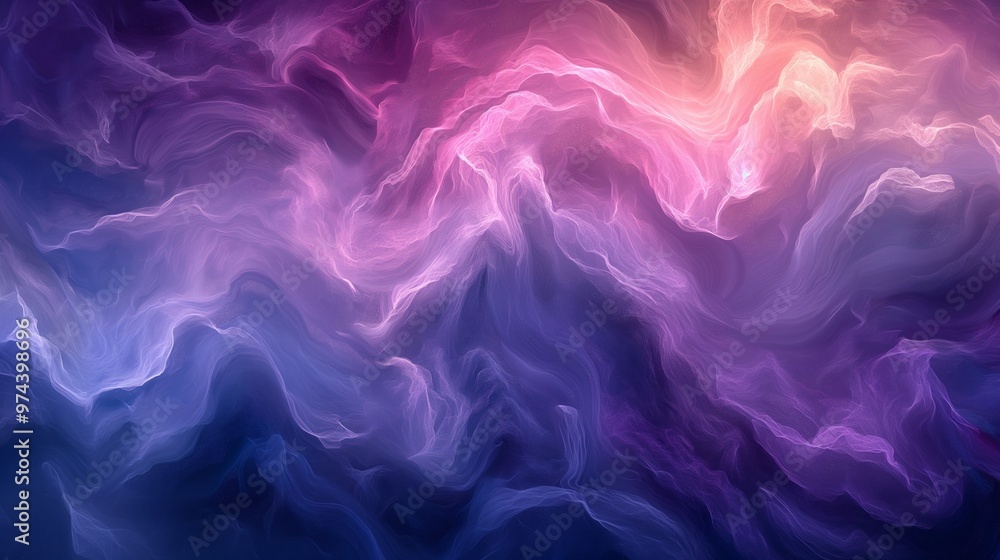 Abstract design featuring swirling cosmic waves in vibrant purples, pinks, and blues with a luminous glow. Background. Abstract design featuring swirling cosmic waves in vibrant purples, pinks, and blues with a luminous glow. Background.