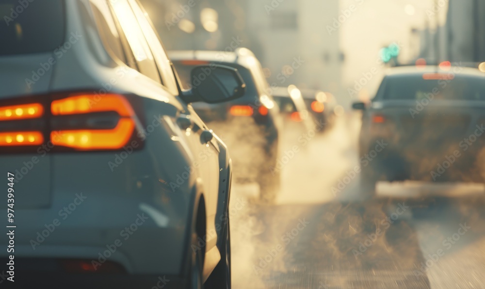 Traffic Congestion During Rush Hour on a City Street With Cars Emitting Exhaust Fumes Traffic Congestion During Rush Hour on a City Street With Cars Emitting Exhaust Fumes