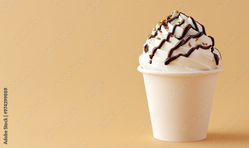 Creamy Dessert Topped With Chocolate Drizzle and Nuts Against a Warm Background Creamy Dessert Topped With Chocolate Drizzle and Nuts Against a Warm Background
