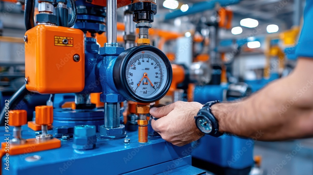 Precision Pressure Testing: Close-up of Digital Gauge in Factory for Mechanical Quality Control Monitoring Precision Pressure Testing: Close-up of Digital Gauge in Factory for Mechanical Quality Control Monitoring