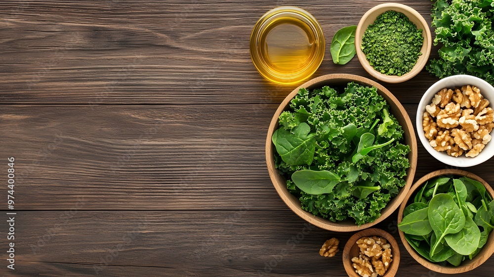 A Colorful Assembly of Fresh Greens and Nuts for a Healthy Salad Ready to Delight Your Tastebuds A Colorful Assembly of Fresh Greens and Nuts for a Healthy Salad Ready to Delight Your Tastebuds