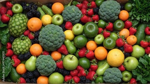 A bed of a assorted fruits and green vegetables background image.