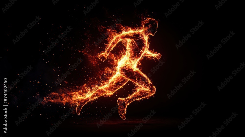 Flames dynamically form the outline of a running figure Flames dynamically form the outline of a running figure