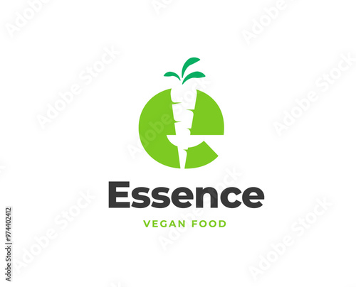 Initial Letter E with Carrot Icon for Healthy Food Logo Design Vector Illustration