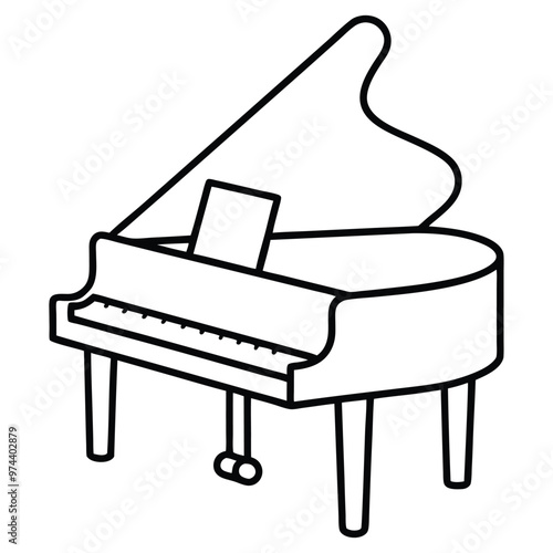 Silhouette Grand Piano Vector Art.