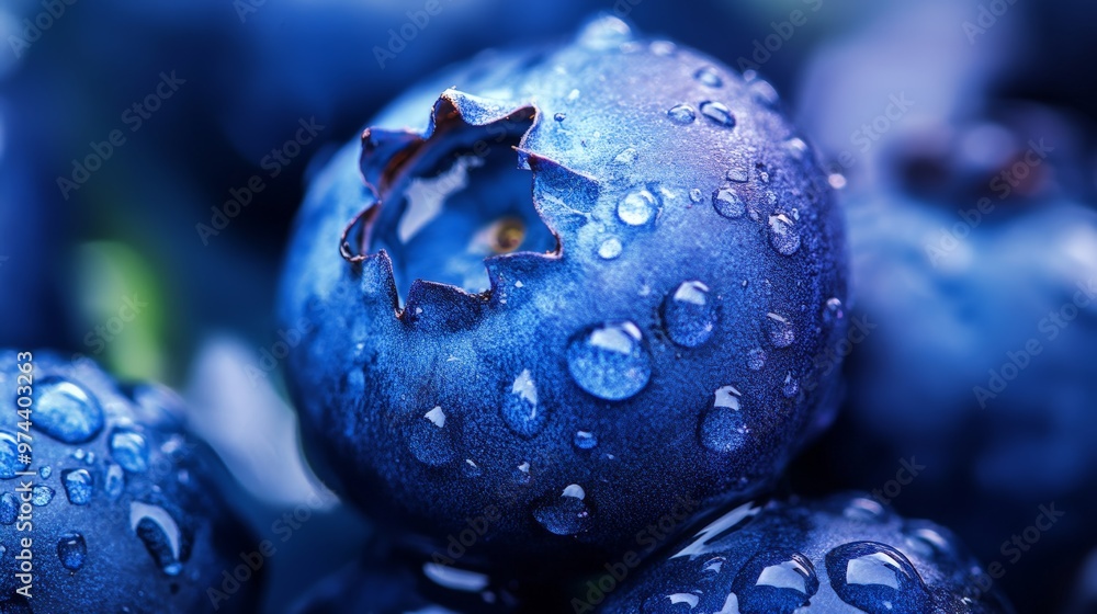 Closeup of a Dewy Blueberry with a Macro Lens, Emphasizing the Rich Blue Hue and Delicate Water Droplets Closeup of a Dewy Blueberry with a Macro Lens, Emphasizing the Rich Blue Hue and Delicate Water Droplets