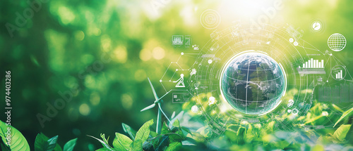Wallpaper Mural Futuristic green energy environment with earth image.  AI generation. Torontodigital.ca