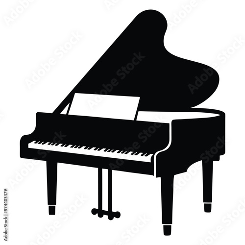 Silhouette Grand Piano Vector Art.