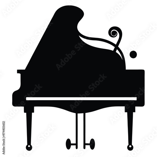 Silhouette Grand Piano Vector Art.
