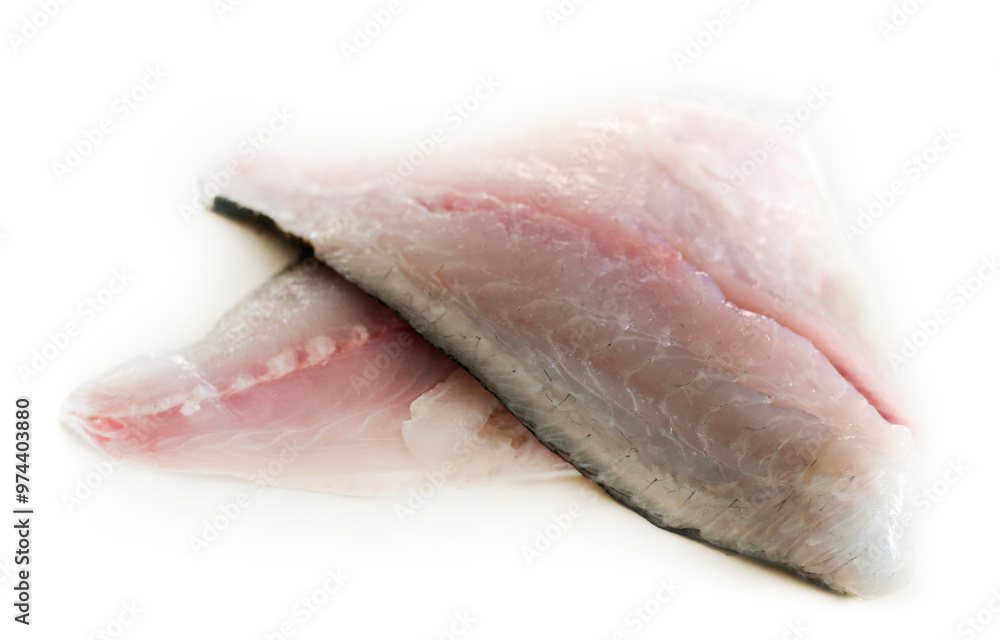 Raw Sea bream Dorado fish fillets. Isolated, white background Raw Sea bream Dorado fish fillets. Isolated, white background