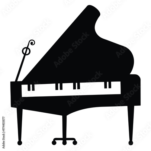 Silhouette Grand Piano Vector Art.