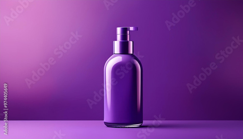 Cosmetic bottle, on bright purple background. Marketing and commercial concept banner