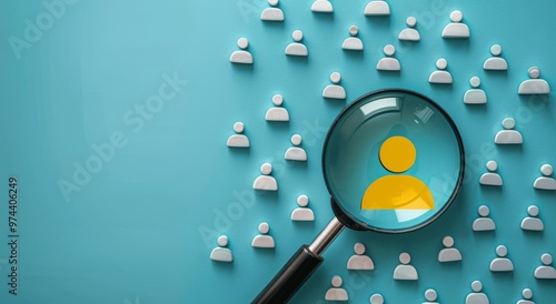 Magnifying Glass Focus on Leader Icon Among Staff for Recruitment and Leadership Development