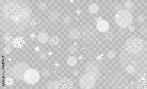 Tiny flying snow flakes illustration. Snowstorm dust freeze shapes. Snowfall sky white transparent wallpaper. Flat snowflakes january vector. Snow hurricane landscape.