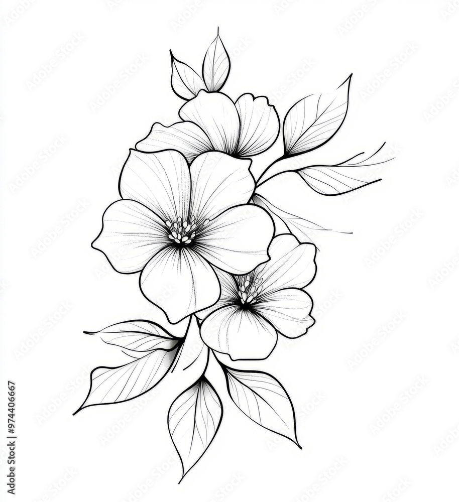 Tattoo design, simple line art of flowers Tattoo design, simple line art of flowers