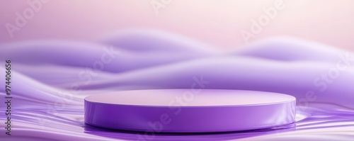 Glossy purple podium with a soft lavender mist rising in the background, creating a mystical atmosphere, elegant product presentation, mystical purple