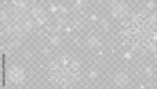 Tiny flying snow flakes illustration. Snowstorm dust freeze shapes. Snowfall sky white transparent wallpaper. Flat snowflakes january vector. Snow hurricane landscape.