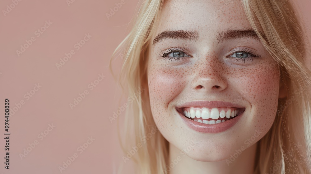 A Bright Smiling Blonde Woman with Radiant White Teeth Perfect for Promotional and Advertising Purposes A Bright Smiling Blonde Woman with Radiant White Teeth Perfect for Promotional and Advertising Purposes
