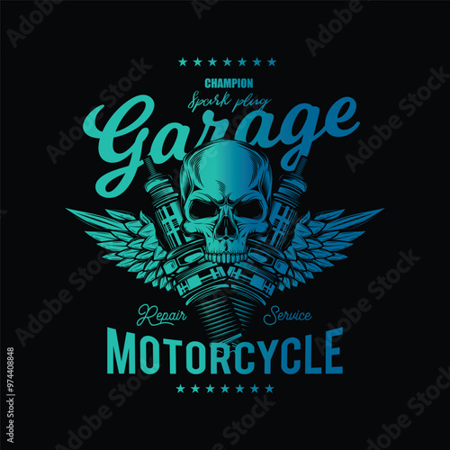 Vintage Custom Motorcycle Poster. Original vector illustration in vintage style isolated on black background. T-shirt design.