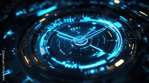 A futuristic time icon with digital hands on a sleek clock face, displaying a modern take on timekeeping