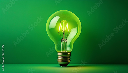 A glowing Light bulb on a green forest background