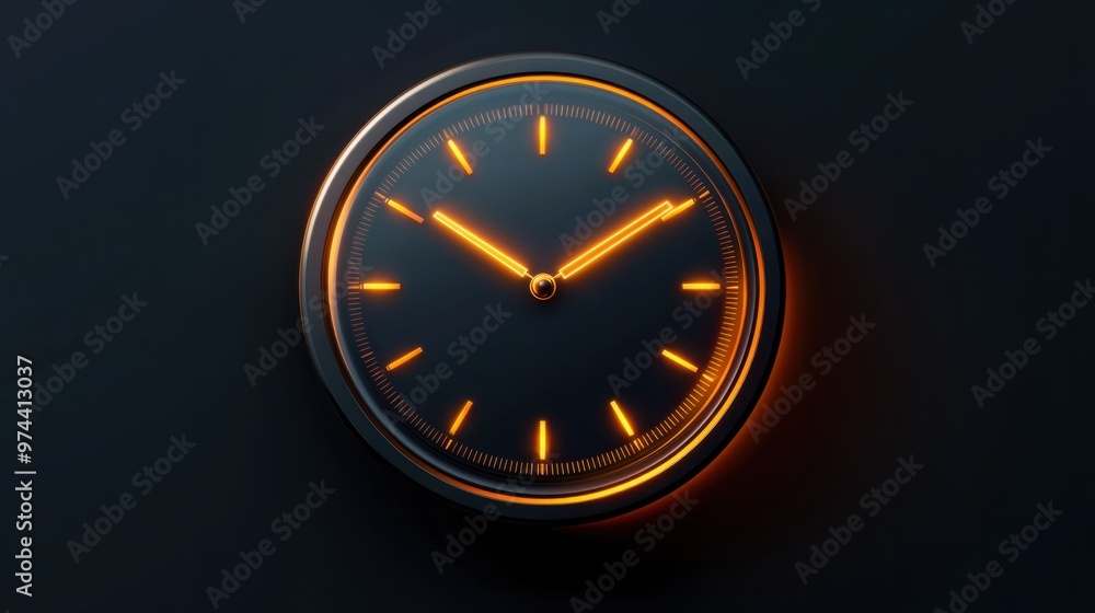 A time icon featuring a clock with glowing hands in a dark background, giving a modern and elegant feel A time icon featuring a clock with glowing hands in a dark background, giving a modern and elegant feel