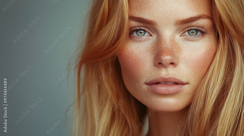 Fototapeta premium Close-Up Image of a Blonde Woman with Flawless Complexion Perfect for Beauty and Skincare Promotions
