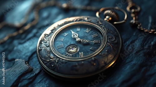 An old-fashioned pocket watch time icon, with intricate details and a chain, offering a classic timepiece style