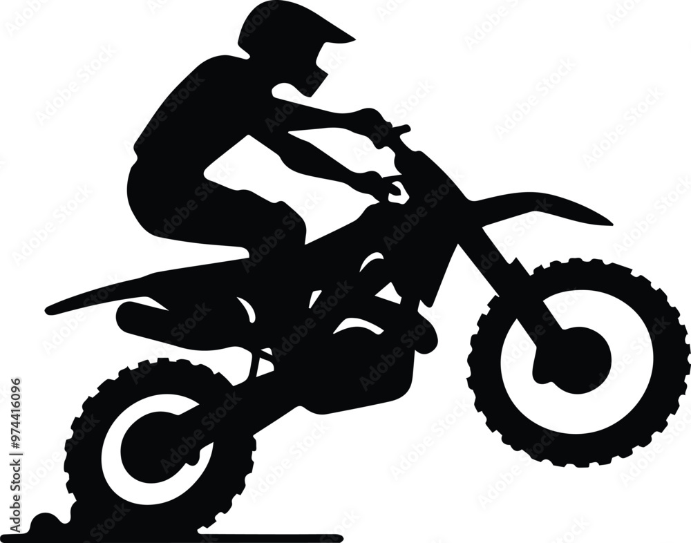 Fototapeta premium Silhouette of a Biker, Motocross Rider in Action vector illustration