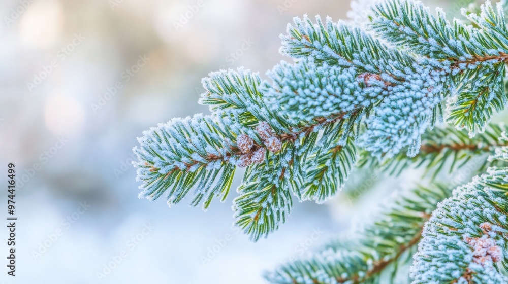 Frost covered pine tree branches in winter, close-up. Nature and cold season concept Frost covered pine tree branches in winter, close-up. Nature and cold season concept