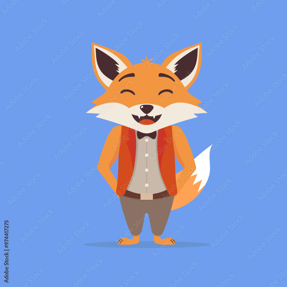 Obraz premium Laughing fox vector illustration on a blue background